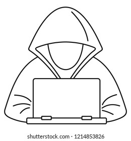 Hacker laptop icon. Outline illustration of hacker laptop vector icon for web design isolated on white background