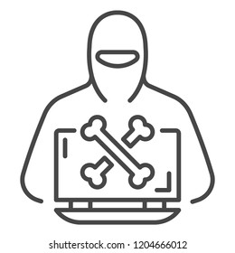 Hacker laptop icon. Outline hacker laptop vector icon for web design isolated on white background