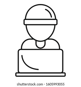 Hacker laptop icon. Outline hacker laptop vector icon for web design isolated on white background
