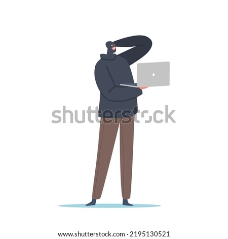 Hacker with Laptop Isolated on White Background. Anonymous Insert Stolen Password and Username Information, Cyber Criminal Steal Private Personal Data, Credentials. Cartoon People Vector Illustration