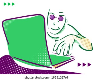 Hacker with laptop. Phishing scam. Hacker attack vector iilustration. Cybersecurity concept. Cyber thief phishing account. 