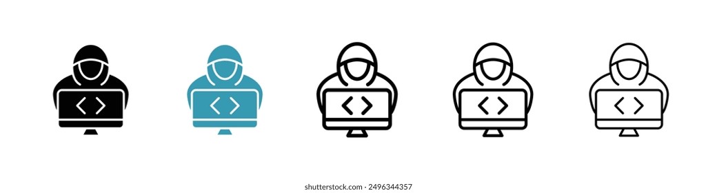 Conjunto de Vectores de icono de línea de hacker.