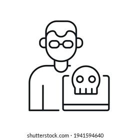 Hacker linear icon. Error. Virus. Thin line customizable illustration. Contour symbol. Vector isolated outline drawing. Editable stroke