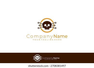Hacker-Logo und ein tödliches Technologie-Virus, Schädel und Hacker-Logos