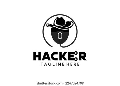 Diseño de la ilustración vectorial del logotipo Hacker con la cara creativa del ratón para ordenador