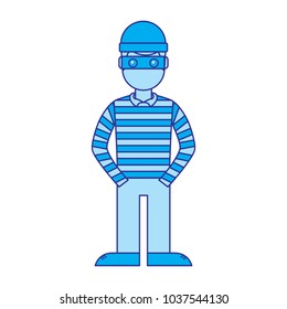 hacker male character with mask and striped shirt vector illustration blue image