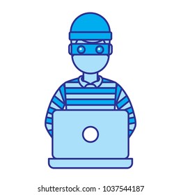 hacker male character working in laptop vector illustration blue image