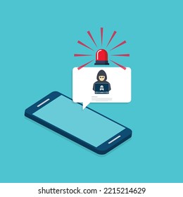 Hacker, Malware Notification On Mobile Phone. Smartphone With Hacker Alert, Spam Data On Cellphone Fraud Error Message, Scam, Virus.