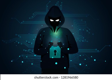 Hacker Man Broken Lock Security By Hand Cyber Crime Concept