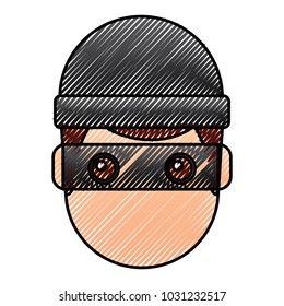 hacker man face with mask and cap cartoon