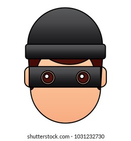 hacker man face with mask and cap cartoon