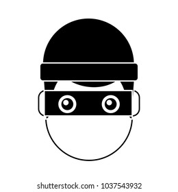 hacker man face with mask and cap cartoon vector illustration
