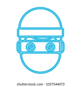 hacker man face with mask and cap cartoon vector illustration blue neon line image