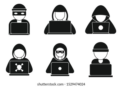 Hacker man icons set. Simple set of hacker man vector icons for web design on white background