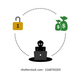 Hacker in the mask makes money isolated vector illustration EPS10