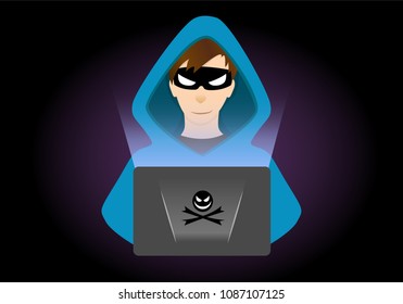Hacker in the mask on a dark background, isolated vector illustration