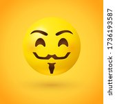 Hacker mask style emoji face with mustache and beard on yellow background