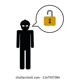 Hacker in the mask talking about safety isolated vector illustration EPS10