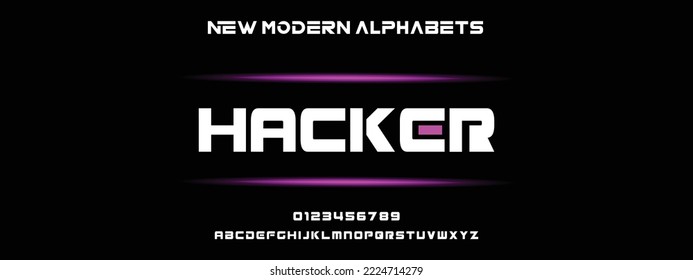 HACKER Modern Bold Font. Regular Italic Number Typography urban style alphabet fonts for fashion, sport, technology, digital, movie, logo design, vector illustration