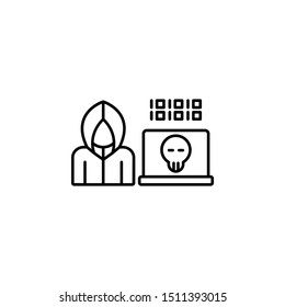 Hacker netbook cyber robbery. Vector icon. On white background