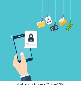 Hacker notification on mobile phone. Smartphone with hacker attack alert.
