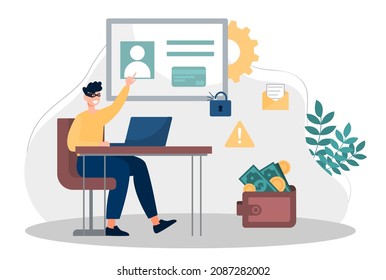 Hacker Office Person Sits Laptop Trying Stock Vector (royalty Free 