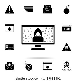 hacker on the computer icon. Universal set of hacker for website design and development, app development