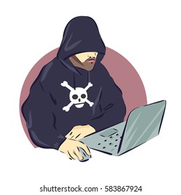 Hacker on laptop icon, web criminal sign, vector illustration
