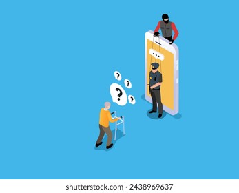 Hacker online phishing, scam fraud lin isometric 3d vector illustration