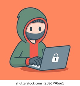 hacker operating a laptop cyber security hacking technology vector illustration template design