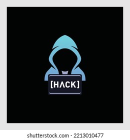 Hacker Operating A Laptop Vector Icon Illustration. Hacker And Laptop. Hacker And Technology. Flat Cartoon Style Suitable for Web Landing Page, Banner, Sticker, Background