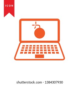 Hacker orange icon with bug virus crack worm spam isolated vector illustration - Vector