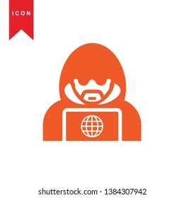 Hacker orange icon with bug virus crack worm spam isolated vector illustration - Vector