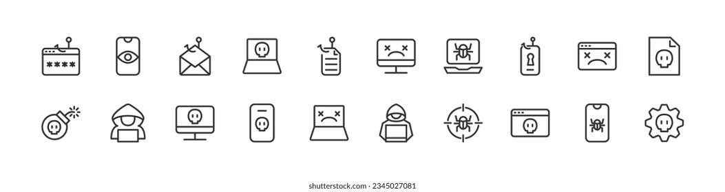 colección de iconos de esquema de hacker. Elementos simples de línea delgada para web y aplicación. Paquete premium
