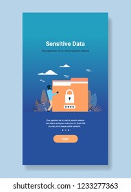 hacker padlock password folder sensitive data concept hacking attempt privacy information database flat vertical copy space vector illustration