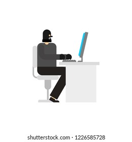 Hacker and PC. Robber internet. Virutal crime. burglar at computer.