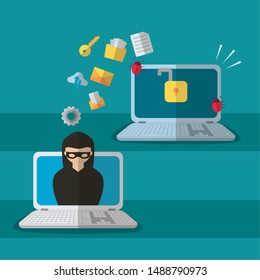 hacker phishing laptop technology internet security vector illustration