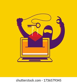 Hacker Phishing scam attack web security vector concept, Illustration of phishing and fraud