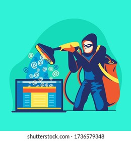 Hacker Phishing scam attack web security vector concept, Illustration of phishing and fraud