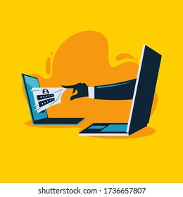 Hacker Phishing scam attack web security vector concept, Illustration of phishing and fraud