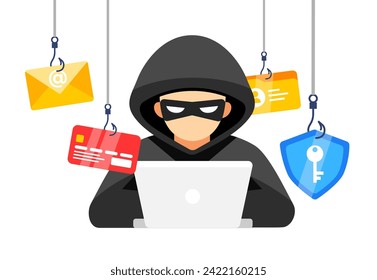 Hacker with a phishing trap, targeting personal login information. Cybersecurity Threat and Identity Theft