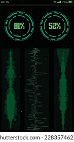 Hacker phone interface with audio wave and loading circle.