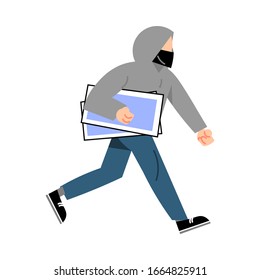 Hacker robbing money and stealing information via electronic technologies