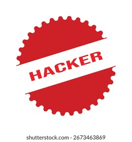 Sello de goma de hacker. Ilustración vectorial de sello grunge de goma Red Hacker - Vector