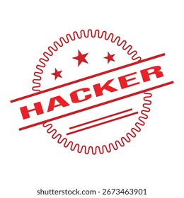 Sello de goma de hacker. Ilustración vectorial de sello grunge de goma Red Hacker - Vector