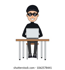 Hacker searching on laptop