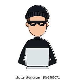 Hacker searching on laptop