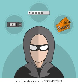 Hacker of security system technology and protection theme Vector illustration