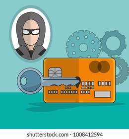Hacker of security system technology and protection theme Vector illustration