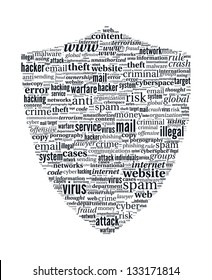 Hacker Shield Vector Word Cloud - Internet Security Concept on white background